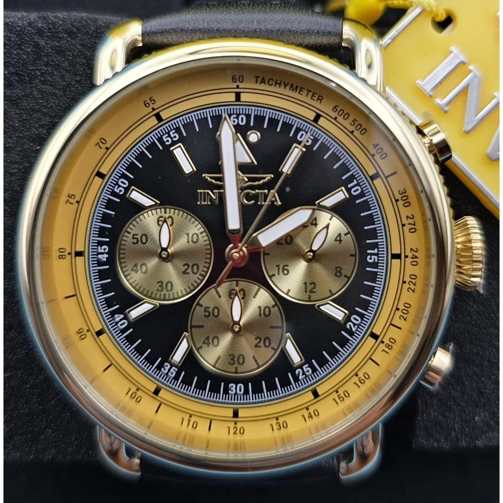 NEW Invicta Speedway Men's Watch - 44mm, Black Leather Band (47366) #0339